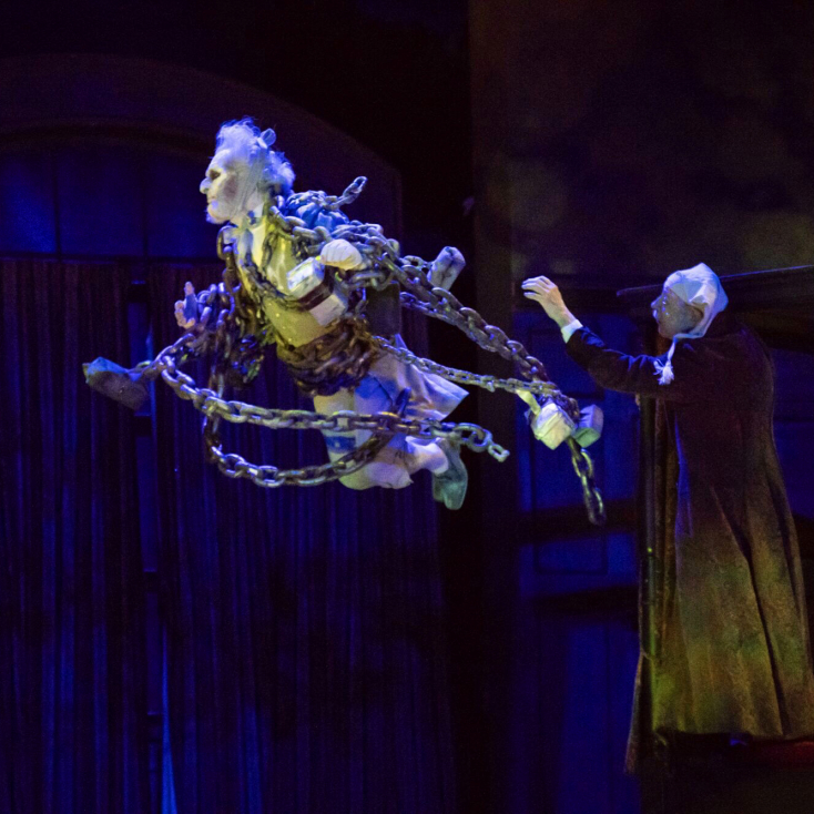 As The Ghost of Jacob Marley with Jeremy Lawrence as Scrooge in "A Christmas Carol" at the Hanover Theatre.